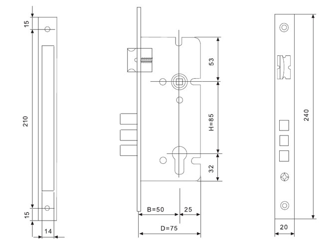 HD-85-50A大門鎖鎖體 結構圖例